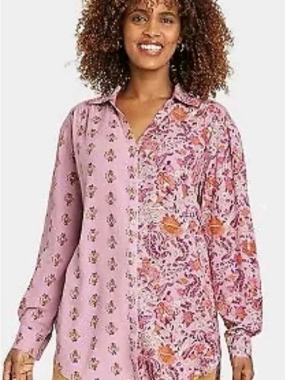 Knox Rose Pink Patchwork Floral Button-Down Shirt